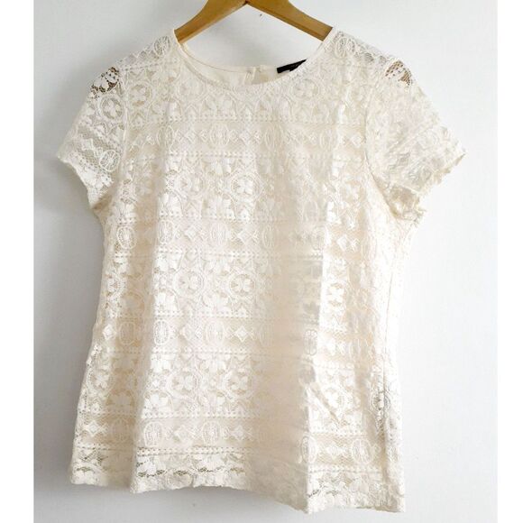 Forever 21 Cream Floral Lacey Lined Top Sz Large - Picture 3 of 16